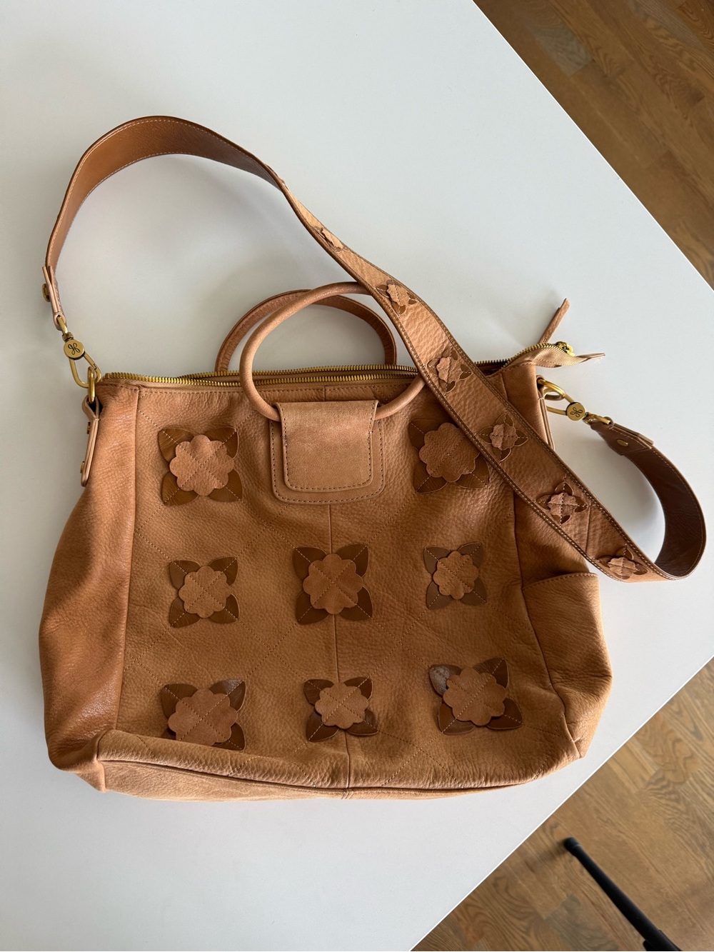 HOBO Cognac Floral-Applique Hobo Bag